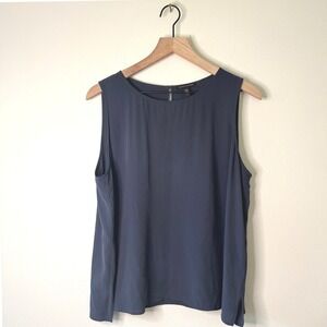 Eileen Fisher Sheer Silk Sleeveless Top‎ Blouse Charcoal Gray Minimalist Classic